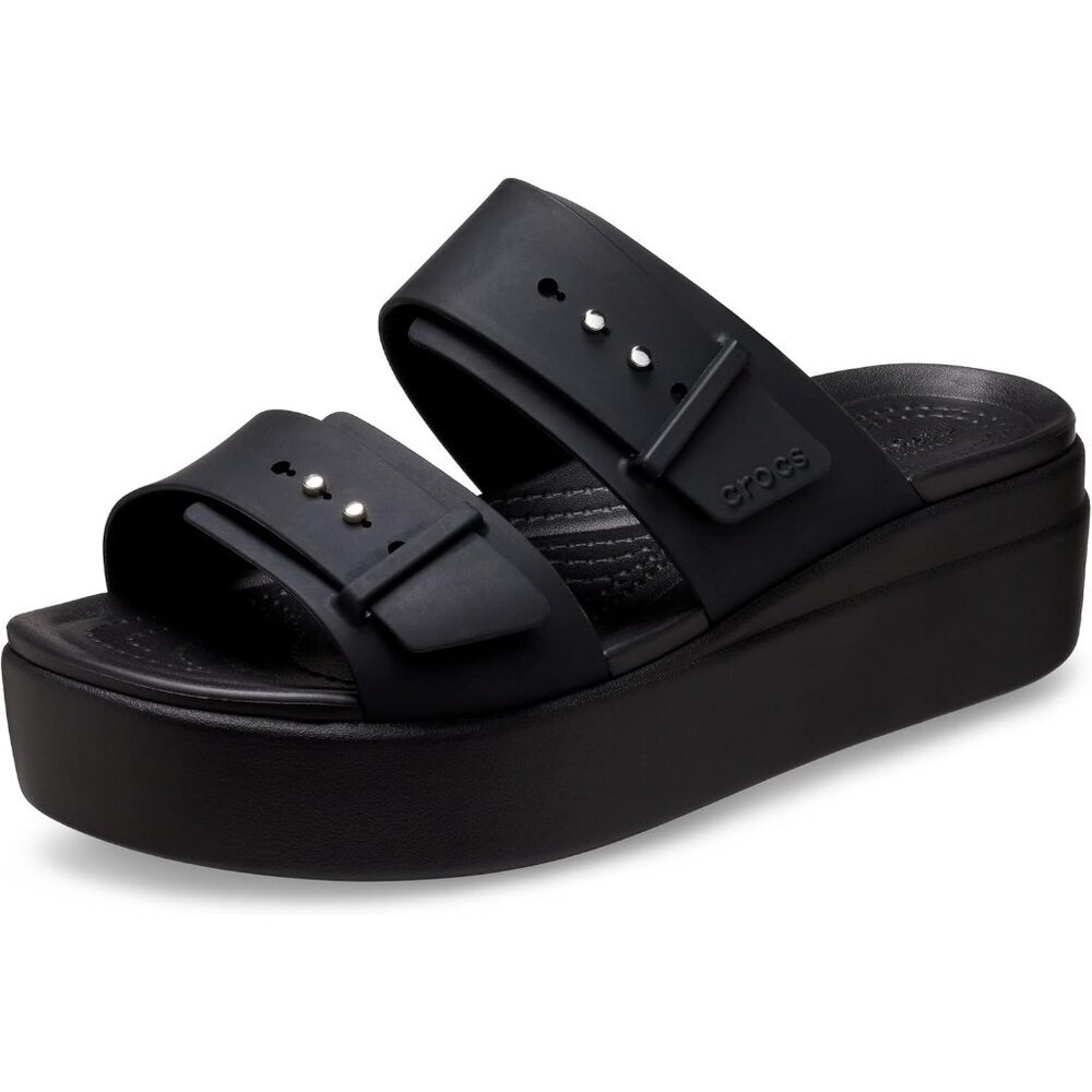 Women's Slide Sandals Black Cushioned Wedge Heel Classic Comfort Slip On Shoes